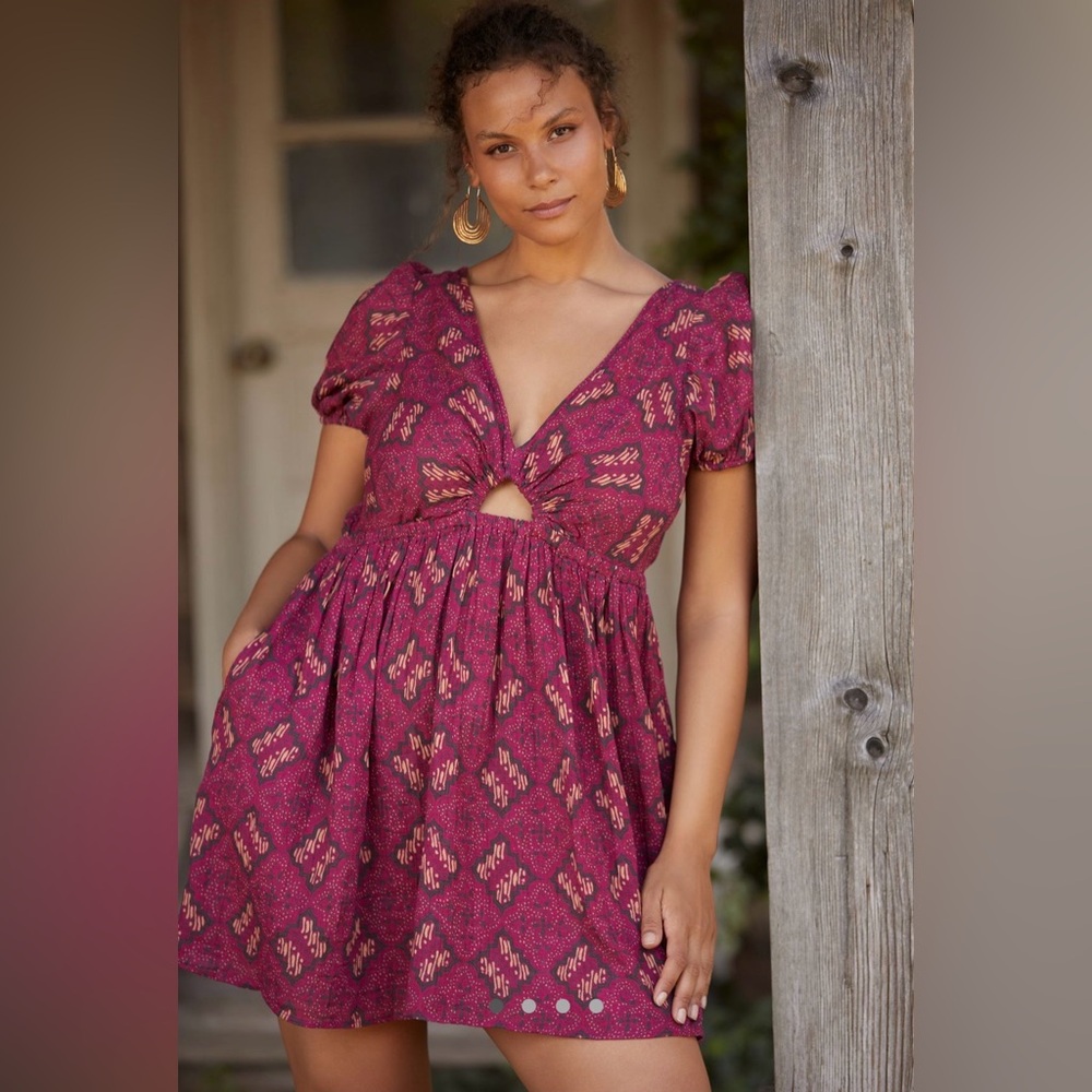 NWT By Anthropologie Gauzy Peek-a-Boo Cut-Out Mini Dress XL Boho